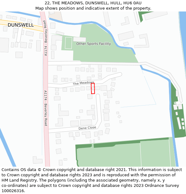 22, THE MEADOWS, DUNSWELL, HULL, HU6 0AU: Location map and indicative extent of plot