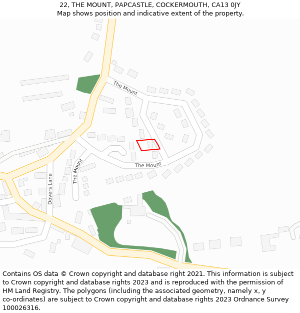 22, THE MOUNT, PAPCASTLE, COCKERMOUTH, CA13 0JY: Location map and indicative extent of plot