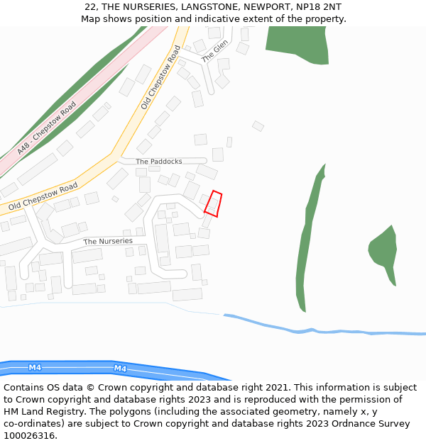 22, THE NURSERIES, LANGSTONE, NEWPORT, NP18 2NT: Location map and indicative extent of plot