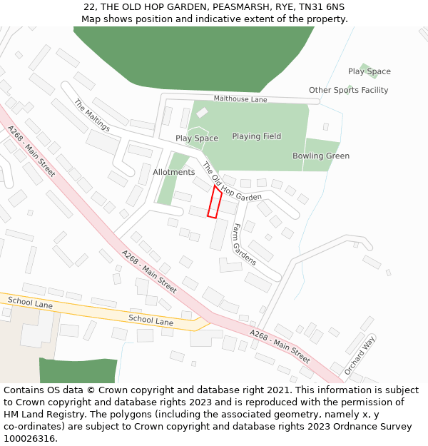 22, THE OLD HOP GARDEN, PEASMARSH, RYE, TN31 6NS: Location map and indicative extent of plot