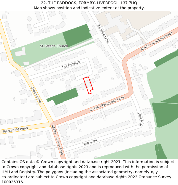 22, THE PADDOCK, FORMBY, LIVERPOOL, L37 7HQ: Location map and indicative extent of plot