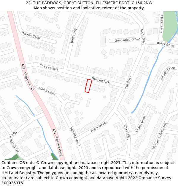 22, THE PADDOCK, GREAT SUTTON, ELLESMERE PORT, CH66 2NW: Location map and indicative extent of plot