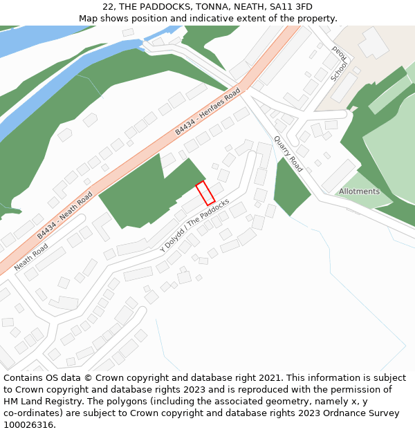 22, THE PADDOCKS, TONNA, NEATH, SA11 3FD: Location map and indicative extent of plot