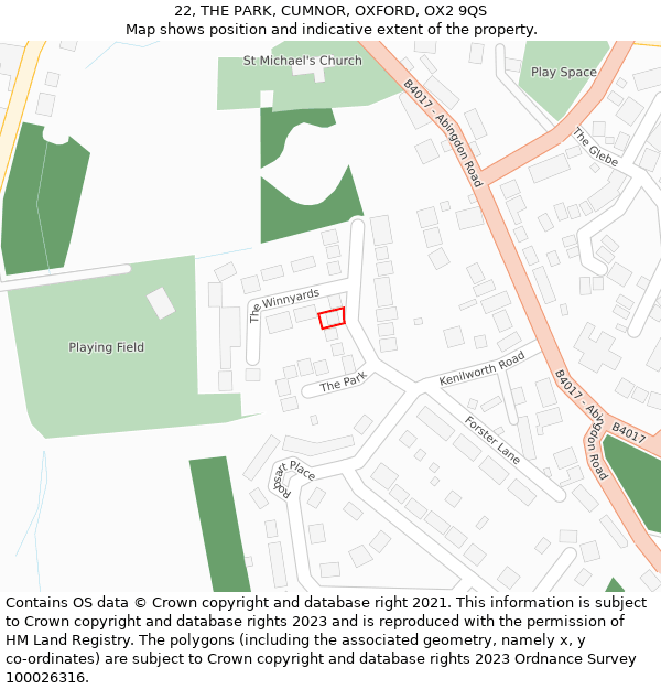 22, THE PARK, CUMNOR, OXFORD, OX2 9QS: Location map and indicative extent of plot