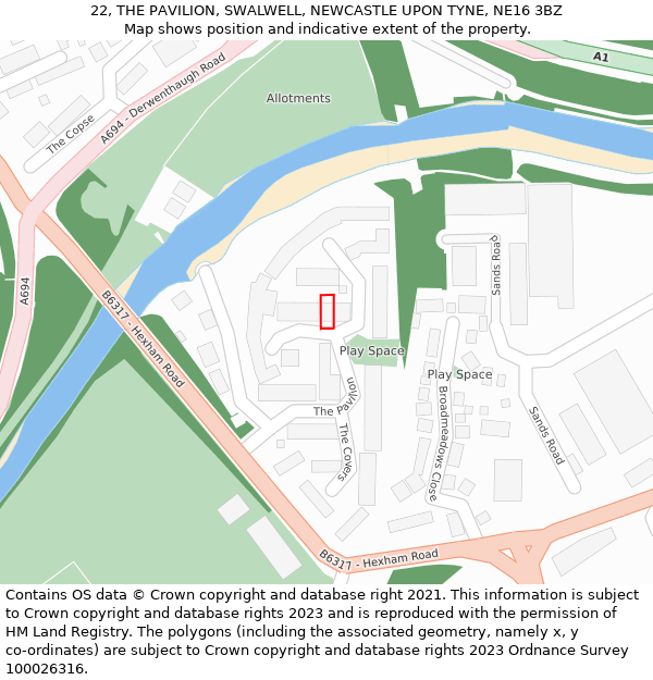 22, THE PAVILION, SWALWELL, NEWCASTLE UPON TYNE, NE16 3BZ: Location map and indicative extent of plot