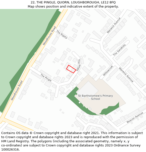 22, THE PINGLE, QUORN, LOUGHBOROUGH, LE12 8FQ: Location map and indicative extent of plot