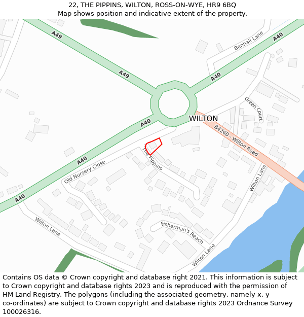 22, THE PIPPINS, WILTON, ROSS-ON-WYE, HR9 6BQ: Location map and indicative extent of plot