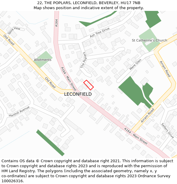 22, THE POPLARS, LECONFIELD, BEVERLEY, HU17 7NB: Location map and indicative extent of plot