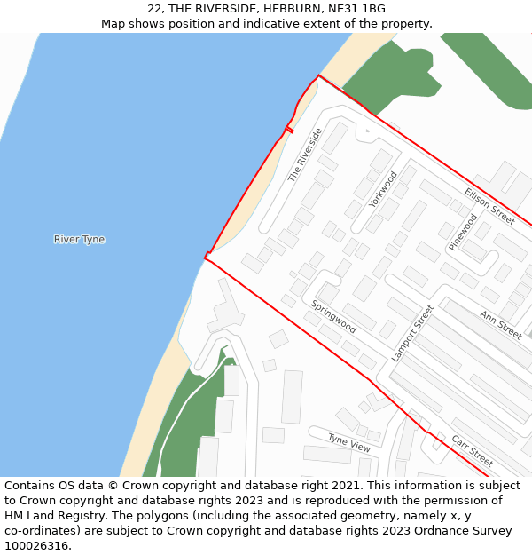 22, THE RIVERSIDE, HEBBURN, NE31 1BG: Location map and indicative extent of plot