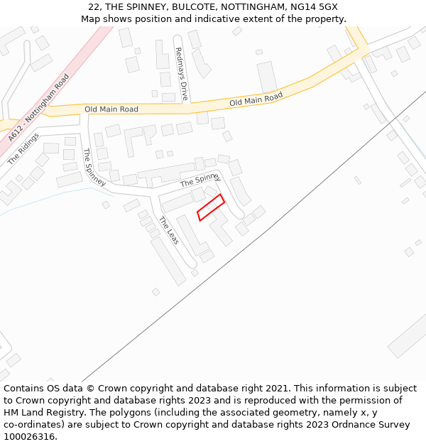 22, THE SPINNEY, BULCOTE, NOTTINGHAM, NG14 5GX: Location map and indicative extent of plot