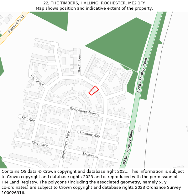 22, THE TIMBERS, HALLING, ROCHESTER, ME2 1FY: Location map and indicative extent of plot