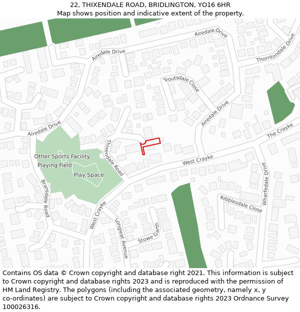 22, THIXENDALE ROAD, BRIDLINGTON, YO16 6HR: Location map and indicative extent of plot