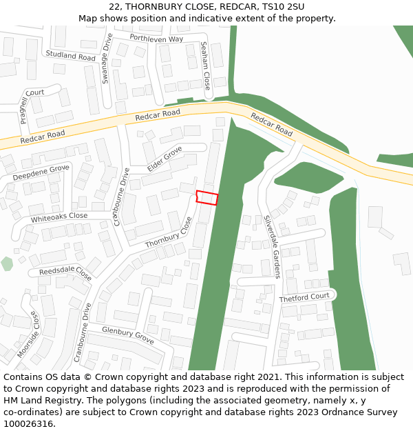22, THORNBURY CLOSE, REDCAR, TS10 2SU: Location map and indicative extent of plot