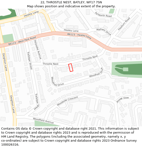 22, THROSTLE NEST, BATLEY, WF17 7SN: Location map and indicative extent of plot