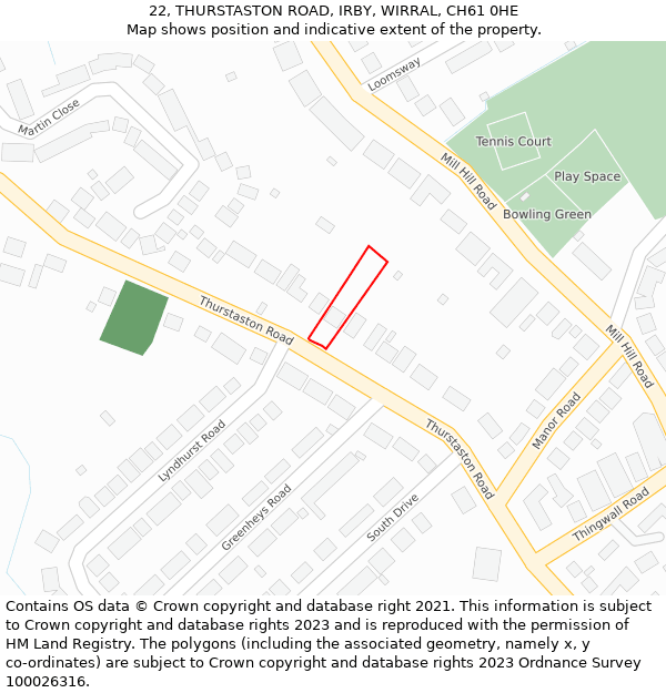 22, THURSTASTON ROAD, IRBY, WIRRAL, CH61 0HE: Location map and indicative extent of plot