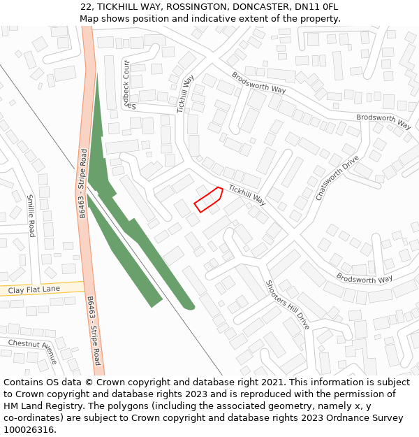 22, TICKHILL WAY, ROSSINGTON, DONCASTER, DN11 0FL: Location map and indicative extent of plot