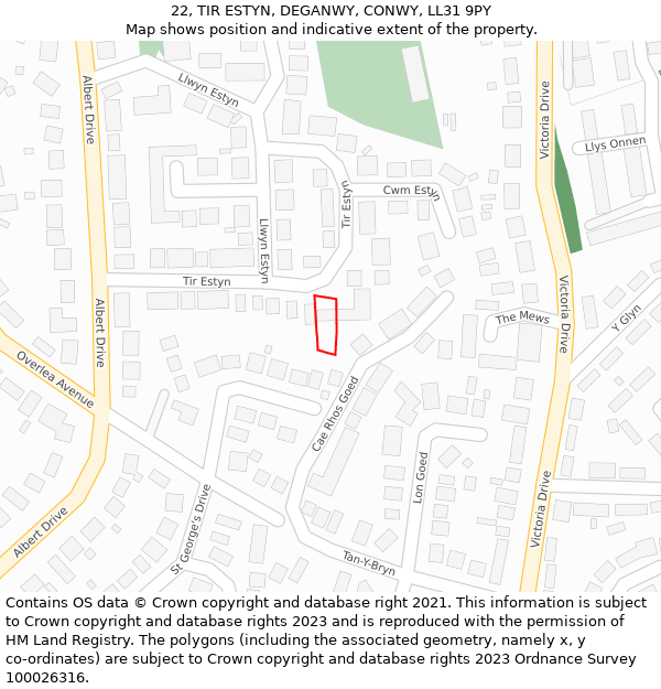 22, TIR ESTYN, DEGANWY, CONWY, LL31 9PY: Location map and indicative extent of plot