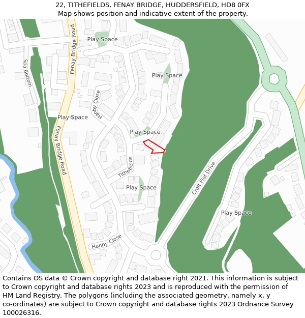 22, TITHEFIELDS, FENAY BRIDGE, HUDDERSFIELD, HD8 0FX: Location map and indicative extent of plot