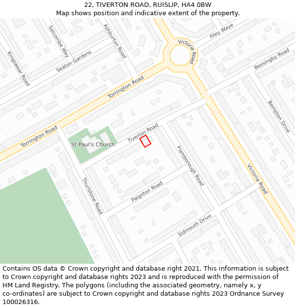 22, TIVERTON ROAD, RUISLIP, HA4 0BW: Location map and indicative extent of plot