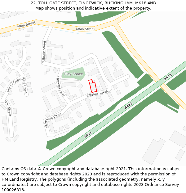 22, TOLL GATE STREET, TINGEWICK, BUCKINGHAM, MK18 4NB: Location map and indicative extent of plot