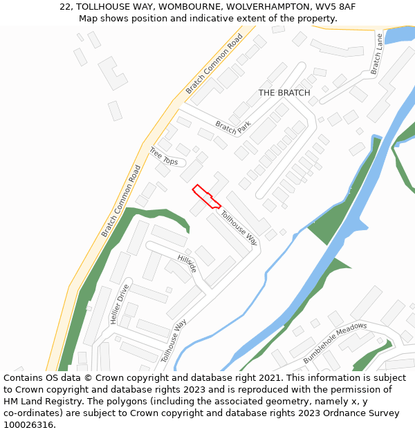 22, TOLLHOUSE WAY, WOMBOURNE, WOLVERHAMPTON, WV5 8AF: Location map and indicative extent of plot