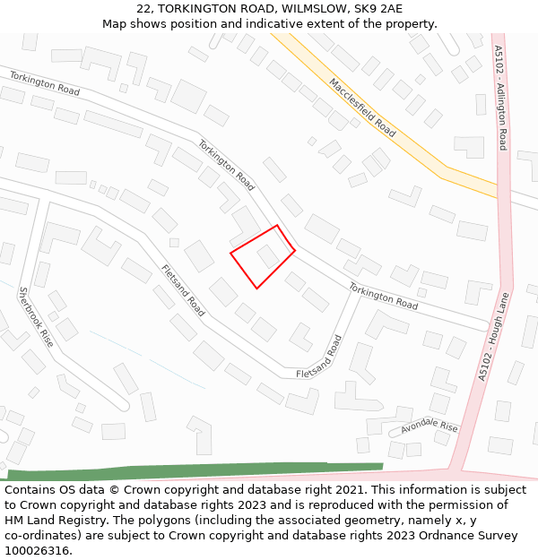 22, TORKINGTON ROAD, WILMSLOW, SK9 2AE: Location map and indicative extent of plot