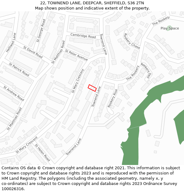 22, TOWNEND LANE, DEEPCAR, SHEFFIELD, S36 2TN: Location map and indicative extent of plot