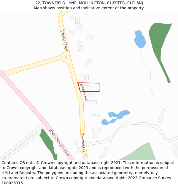 22, TOWNFIELD LANE, MOLLINGTON, CHESTER, CH1 6NJ: Location map and indicative extent of plot