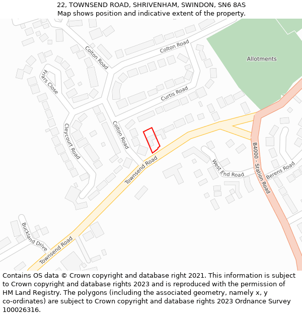 22, TOWNSEND ROAD, SHRIVENHAM, SWINDON, SN6 8AS: Location map and indicative extent of plot