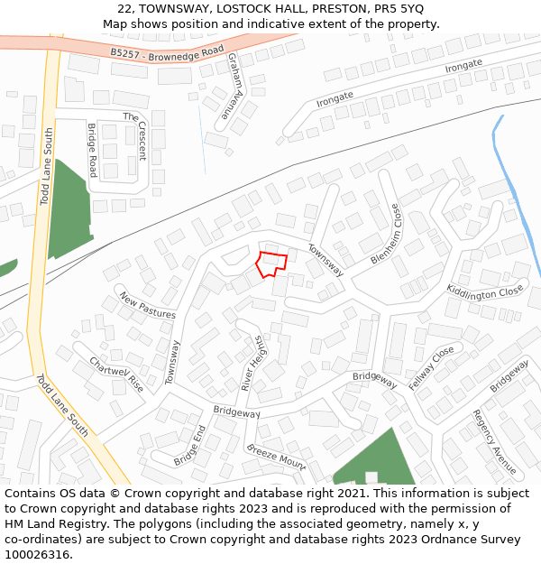 22, TOWNSWAY, LOSTOCK HALL, PRESTON, PR5 5YQ: Location map and indicative extent of plot