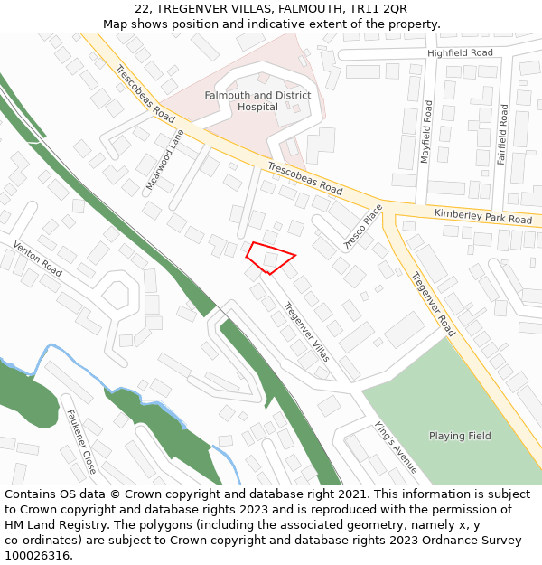 22, TREGENVER VILLAS, FALMOUTH, TR11 2QR: Location map and indicative extent of plot