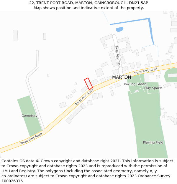 22, TRENT PORT ROAD, MARTON, GAINSBOROUGH, DN21 5AP: Location map and indicative extent of plot