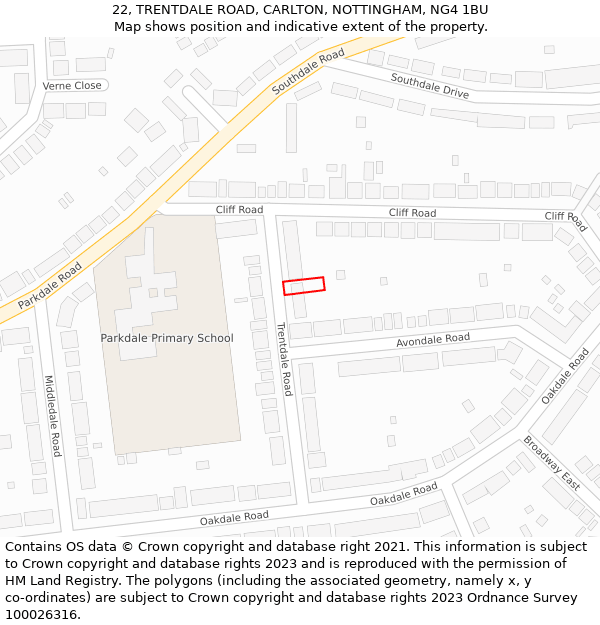 22, TRENTDALE ROAD, CARLTON, NOTTINGHAM, NG4 1BU: Location map and indicative extent of plot