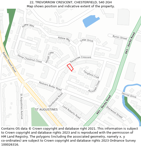 22, TREVORROW CRESCENT, CHESTERFIELD, S40 2GH: Location map and indicative extent of plot