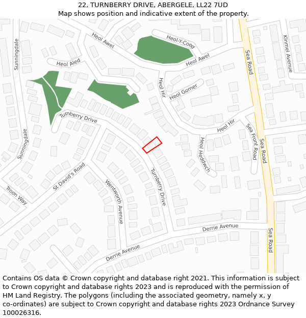 22, TURNBERRY DRIVE, ABERGELE, LL22 7UD: Location map and indicative extent of plot