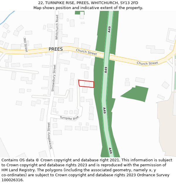 22, TURNPIKE RISE, PREES, WHITCHURCH, SY13 2FD: Location map and indicative extent of plot