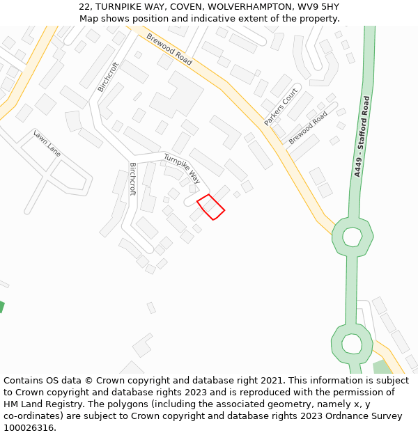 22, TURNPIKE WAY, COVEN, WOLVERHAMPTON, WV9 5HY: Location map and indicative extent of plot