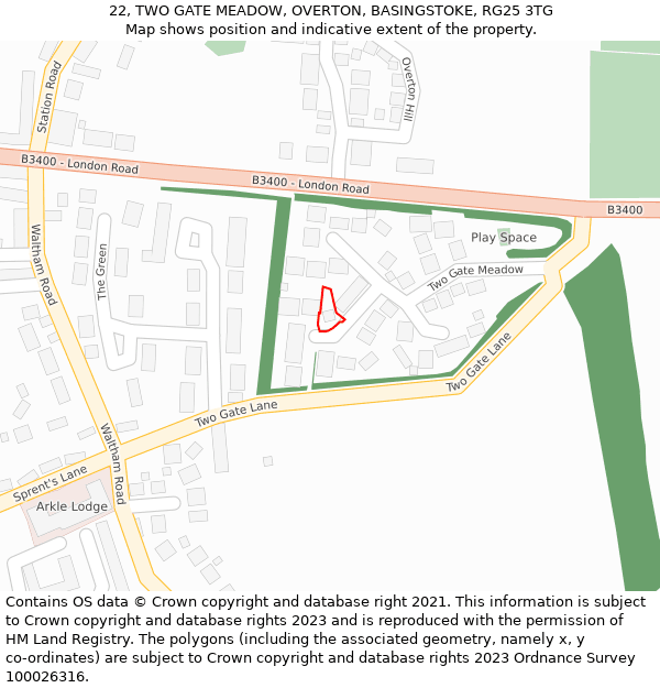 22, TWO GATE MEADOW, OVERTON, BASINGSTOKE, RG25 3TG: Location map and indicative extent of plot