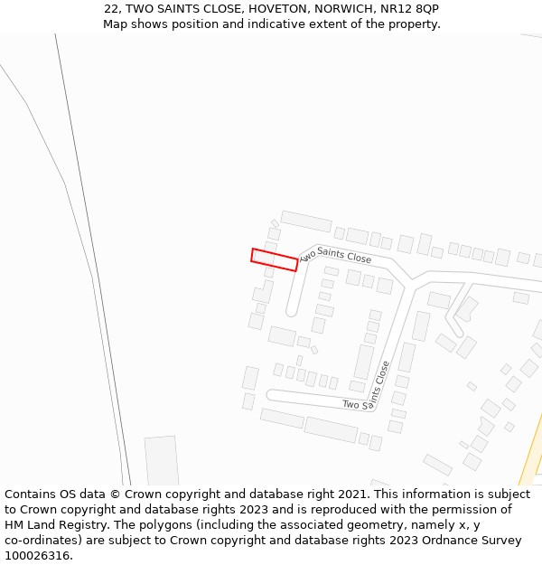 22, TWO SAINTS CLOSE, HOVETON, NORWICH, NR12 8QP: Location map and indicative extent of plot