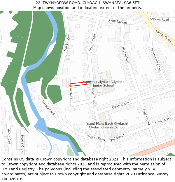 22, TWYNYBEDW ROAD, CLYDACH, SWANSEA, SA6 5ET: Location map and indicative extent of plot