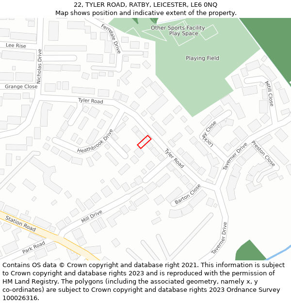 22, TYLER ROAD, RATBY, LEICESTER, LE6 0NQ: Location map and indicative extent of plot