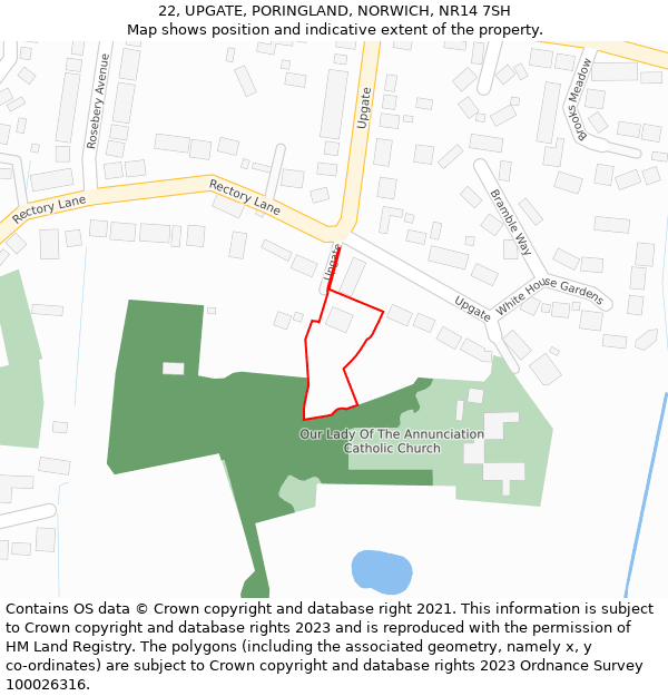 22, UPGATE, PORINGLAND, NORWICH, NR14 7SH: Location map and indicative extent of plot