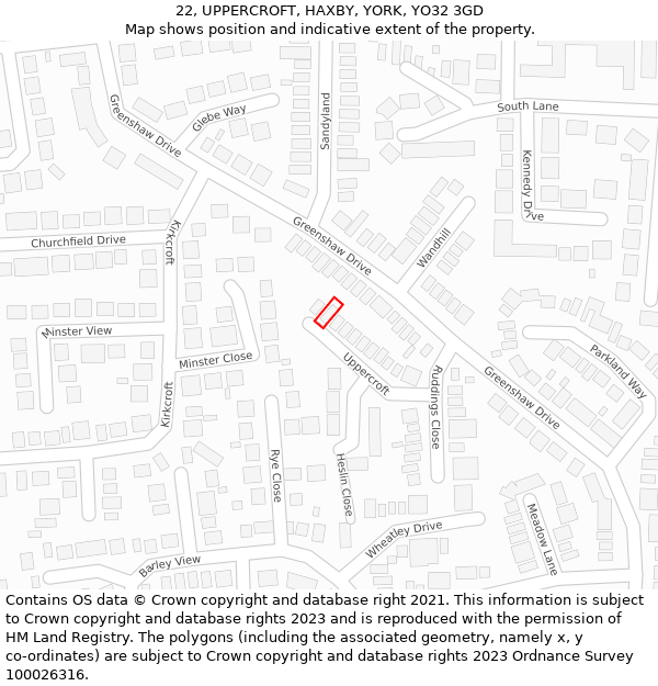 22, UPPERCROFT, HAXBY, YORK, YO32 3GD: Location map and indicative extent of plot