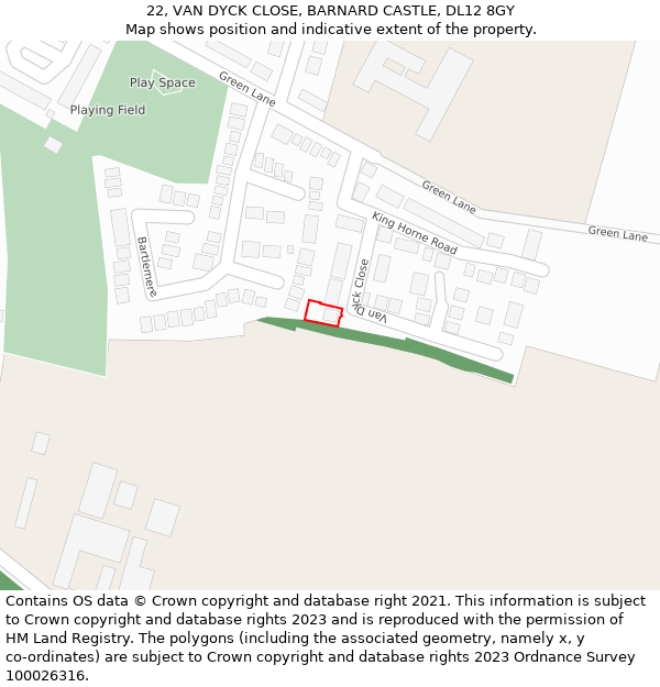 22, VAN DYCK CLOSE, BARNARD CASTLE, DL12 8GY: Location map and indicative extent of plot