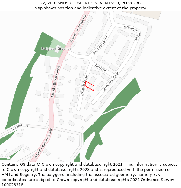 22, VERLANDS CLOSE, NITON, VENTNOR, PO38 2BG: Location map and indicative extent of plot