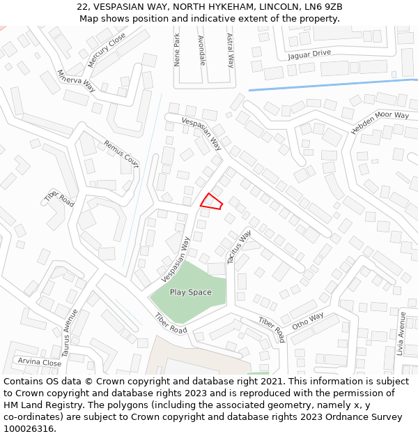 22, VESPASIAN WAY, NORTH HYKEHAM, LINCOLN, LN6 9ZB: Location map and indicative extent of plot