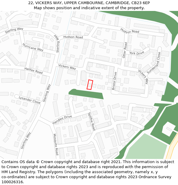 22, VICKERS WAY, UPPER CAMBOURNE, CAMBRIDGE, CB23 6EP: Location map and indicative extent of plot