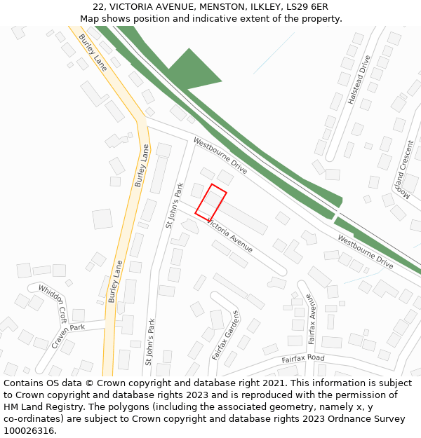 22, VICTORIA AVENUE, MENSTON, ILKLEY, LS29 6ER: Location map and indicative extent of plot