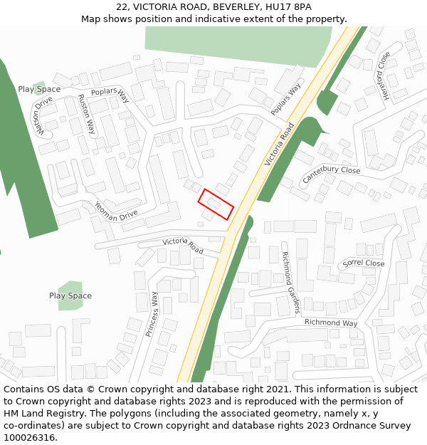 22, VICTORIA ROAD, BEVERLEY, HU17 8PA: Location map and indicative extent of plot