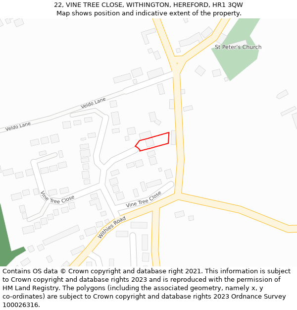 22, VINE TREE CLOSE, WITHINGTON, HEREFORD, HR1 3QW: Location map and indicative extent of plot